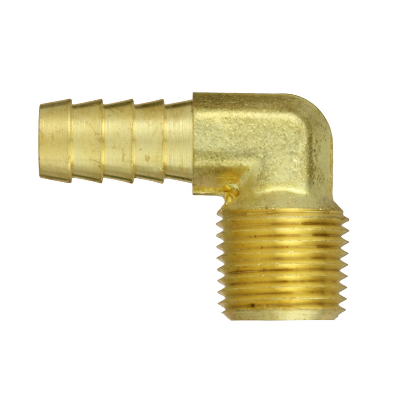 3/8" Hose (-6) x 1/4-18 Male NPT 90 Degree Hose Barb Elbow Brass 150PSI  (1 piece per package)