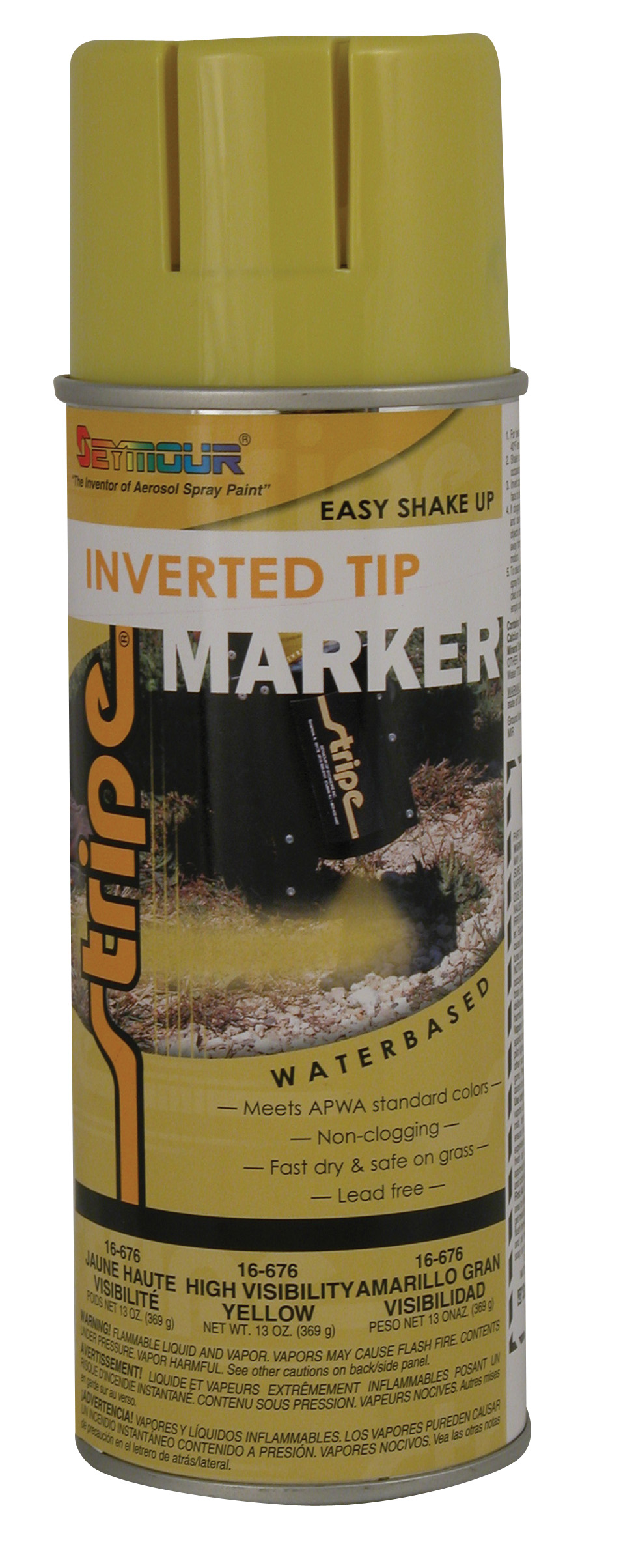 High Visibility Yellow 16 ounce Can Inverted Tip Marking Paint Water Based